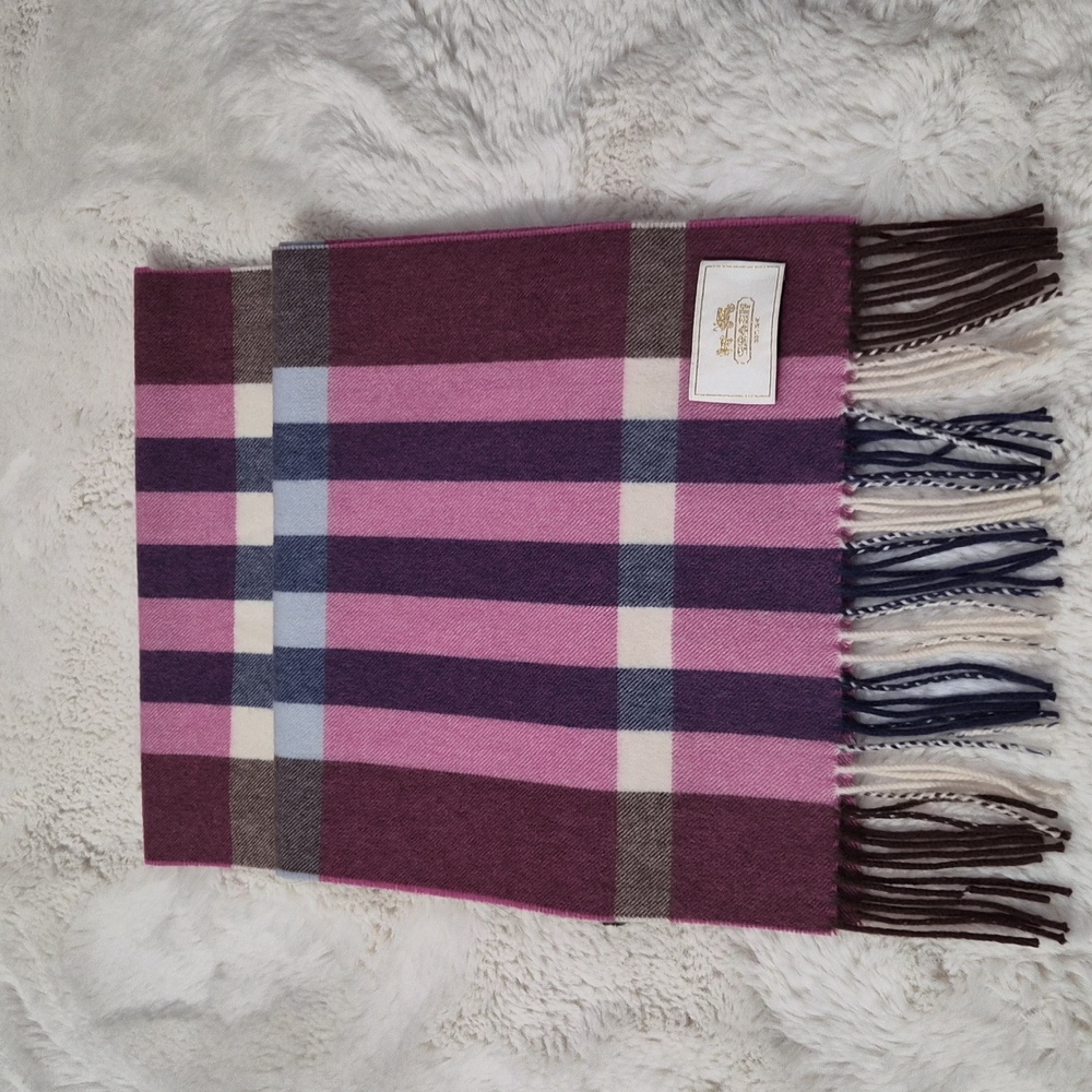 Coach 100% Cashmere Multicolor Plaid Scarf